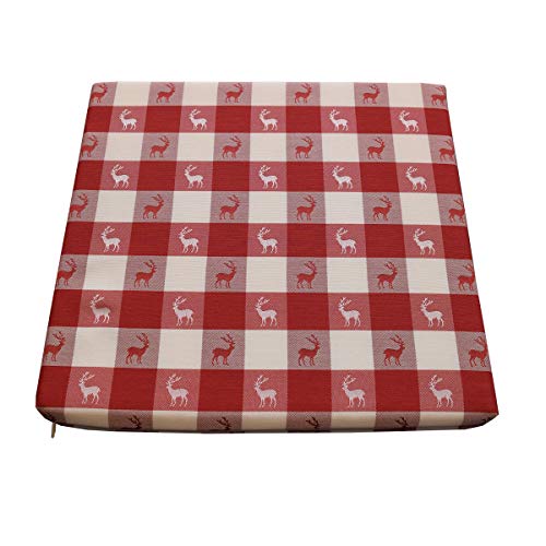 SeGaTeX home fashion Sitzkissen Karo mit Hirsch rot-weiß kariert komplett mit Schaumstoff-Füllung 35 x 38 x 3,5 cm aus der Landhausserie Karo mit Hirsch von SeGaTeX home fashion