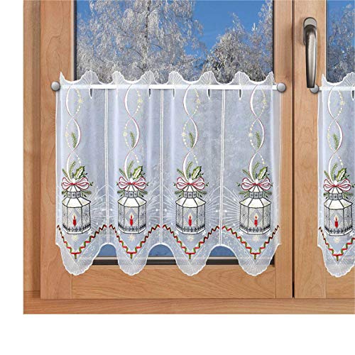 SeGaTeX home fashion Weihnachts-Scheibengardine Laterne Wintergardine Plauener Bunt-Stickerei Spitze 40 x 96 cm von SeGaTeX home fashion