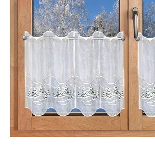 SeGaTeX home fashion Weihnachts-Scheibengardine Tanne im Schnee Wintergardine 40 cm hoch Plauener Stickerei von SeGaTeX home fashion