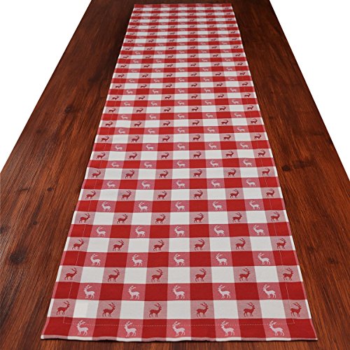 Tischläufer Landhaus-Tischdecke Karo in Rot 40 x 160 cm rot-weiß kariert Hirschmotiv für den rustikal-gemütlichen Landhaus-Stil von SeGaTeX home fashion