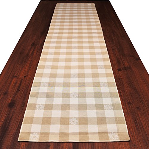 Tischläufer Landhaus-Tischdecke Karo mit Edelweiß in Beige 40 x 160 cm rechteckig beige-weiß kariert für den rustikal-gemütlichen Landhaus-Stil von SeGaTeX home fashion