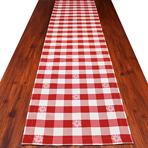Tischläufer Landhaus-Tischdecke Karo mit Edelweiß in Rot 40 x 160 cm rot-weiß kariert für den rustikal-gemütlichen Landhaus-Stil von SeGaTeX home fashion