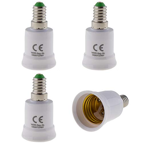 4er Set - E14 Fassung auf E27 Fassung Lampensockel Adapter; Lampenadapter für LED Halogen und Energiespar Leuchtmittel von SeKi