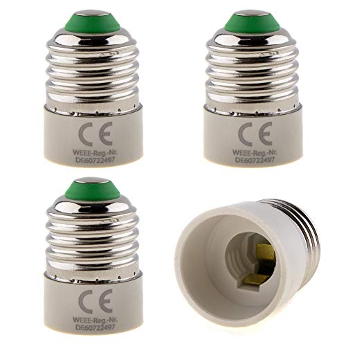 4er Set - E27 Fassung auf E14 Fassung Lampensockel Adapter; Lampenadapter für LED Halogen und Energiespar Leuchtmittel, Weiss, Weiß von SeKi