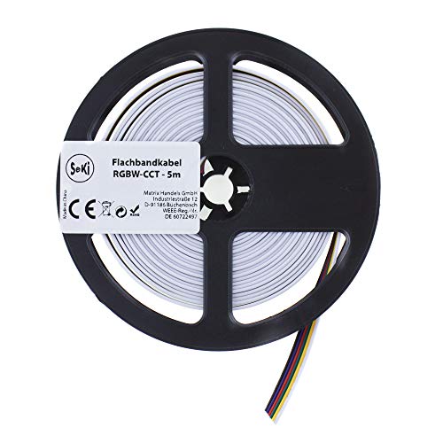 Flachbandkabel 6-polig für RGBW+CCT LED Streifen / Band; Verlängerung LED RGBW CCT Streifen; 5 Meter, Silber von SeKi