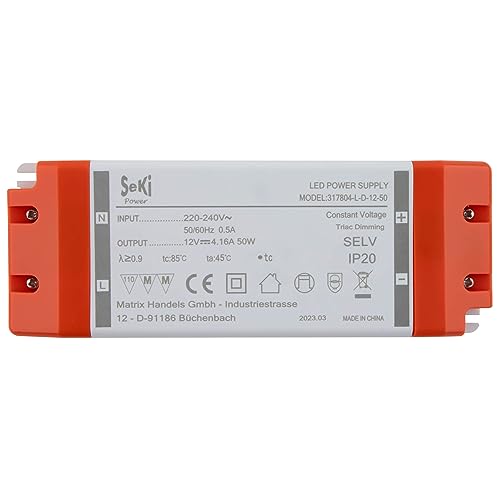 SeKi 12V DC 50W 4,16A Konstantspannungs LED Treiber TRIAC Dimmbar, Transformator, Schaltnetzteil; keine Mindestlast, kein Rauschen/LED-Flimmern, MM Zulassung SeKi 12V DC 50W 4,16A Konstantspannungs LED Treiber TRIAC Dimmbar, Transformator, Schaltnetzteil; keine Mindestlast, kein Rauschen/LED-Flimmern, MM Zulassung von SeKi