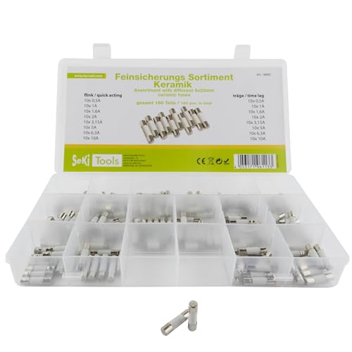 SeKi 160 Teile Feinsicherung/Keramiksicherungen 5x20 Sortiment 160-teilig 16 Typen; 8 x Flink + 8 x Träge 0,5A, 1A, 1,6A, 2A, 3,15A, 5A, 6,3A und 10A Sicherung; Glasrohrsicherung; Keramik Sicherung SeKi 160 Teile Feinsicherung/Keramiksicherungen 5x20 Sortiment 160-teilig 16 Typen; 8 x Flink + 8 x Träge 0,5A, 1A, 1,6A, 2A, 3,15A, 5A, 6,3A und 10A Sicherung; Glasrohrsicherung; Keramik Sicherung von SeKi