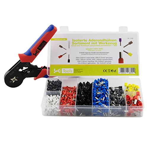 SeKi 1200 Stück Isolierte Aderendhülsen Sortiment Set 0,50mm² - 10mm² inkl. Crimpzange Isolierte Hülsen farblich sortiert nach DIN Standard Isolierhülsen Kabelhülsen von SeKi