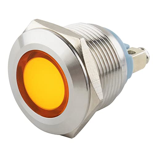 SeKi 19mm LED-Kontrollleuchte in Gelb 6-24V; V2A Edelstahl Signalleuchte - Anzeigenlampe, Indikator, Kontrolllampe, Betriebsanzeige von SeKi
