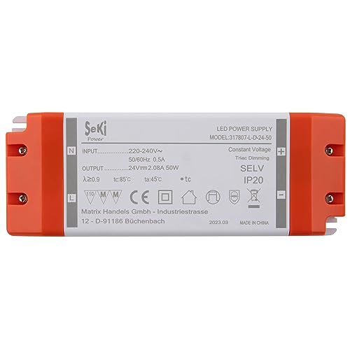 SeKi 24V DC 50W 2,08A Konstantspannungs LED Treiber TRIAC Dimmbar, Transformator, Schaltnetzteil; keine Mindestlast, kein Rauschen/LED-Flimmern, MM Zulassung SeKi 24V DC 50W 2,08A Konstantspannungs LED Treiber TRIAC Dimmbar, Transformator, Schaltnetzteil; keine Mindestlast, kein Rauschen/LED-Flimmern, MM Zulassung von SeKi