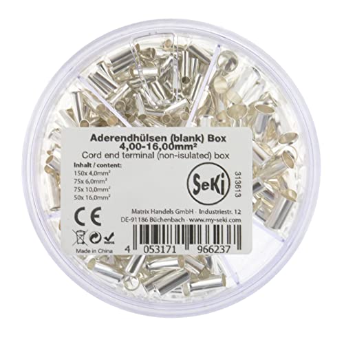 SeKi Aderendhülsen Sortiment Streudose blank 350-teilig 4,0-16,0mm² silber (150x 4,0mm², 75x 6,0mm², 75x 10,0mm², 50x 16,0mm²) unisoliert von SeKi