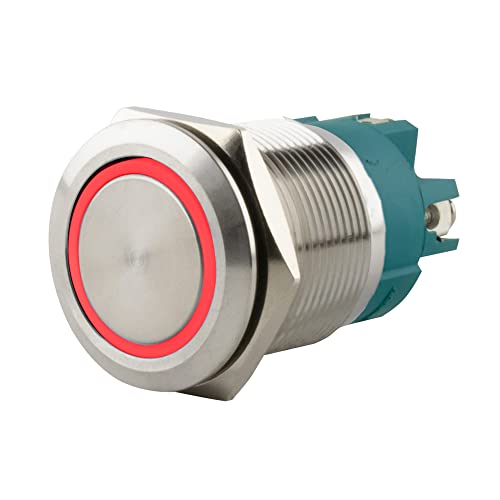 SeKi Edelstahl Druckschalter Ø22mm rastend flacher Kopfform farbig beleuchtetem LED Ring in rot Schraubanschluss SeKi Edelstahl Druckschalter Ø22mm rastend flacher Kopfform farbig beleuchtetem LED Ring in rot Schraubanschluss von SeKi
