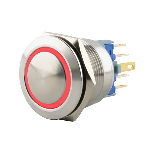 SeKi Edelstahl Druckschalter Ø22mm rastend gewölbter Kopfform farbig beleuchtetem LED Ring in rot Lötösen/Flachstecker 0,5x2,8 Anschluss SeKi Edelstahl Druckschalter Ø22mm rastend gewölbter Kopfform farbig beleuchtetem LED Ring in rot Lötösen/Flachstecker 0,5x2,8 Anschluss von SeKi