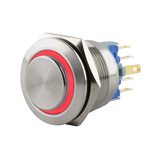 SeKi Edelstahl Druckschalter Ø22mm rastend hervorstehender Kopfform farbig beleuchtetem LED Ring in rot Lötösen/Flachstecker 0,5x2,8 Anschluss SeKi Edelstahl Druckschalter Ø22mm rastend hervorstehender Kopfform farbig beleuchtetem LED Ring in rot Lötösen/Flachstecker 0,5x2,8 Anschluss von SeKi