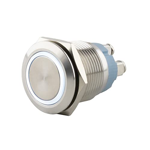 SeKi Edelstahl Drucktaster Ø19mm tastend flacher Kopfform farbig beleuchtetem LED Ring in weiss Schraubanschluss; Klingeltaster SeKi Edelstahl Drucktaster Ø19mm tastend flacher Kopfform farbig beleuchtetem LED Ring in weiss Schraubanschluss; Klingeltaster von SeKi