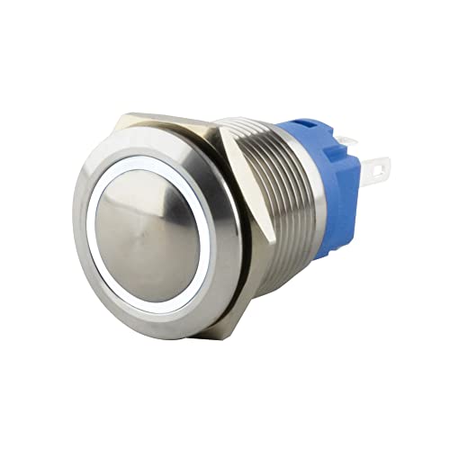 SeKi Edelstahl Drucktaster Ø19mm tastend gewölbter Kopfform farbig beleuchtetem LED Ring in weiss Lötösen / Flachstecker 0,5x2,8 Anschluss; Klingeltaster SeKi Edelstahl Drucktaster Ø19mm tastend gewölbter Kopfform farbig beleuchtetem LED Ring in weiss Lötösen / Flachstecker 0,5x2,8 Anschluss; Klingeltaster von SeKi