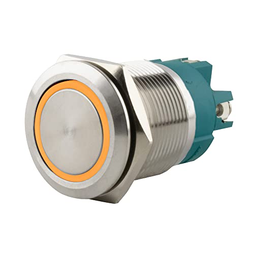 SeKi Edelstahl Drucktaster Ø22mm tastend flacher Kopfform farbig beleuchtetem LED Ring in gelb Schraubanschluss; Klingeltaster von SeKi