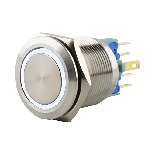 SeKi Edelstahl Drucktaster Ø22mm tastend flacher Kopfform farbig beleuchtetem LED Ring in weiss Lötösen / Flachstecker 0,5x2,8 Anschluss; Klingeltaster SeKi Edelstahl Drucktaster Ø22mm tastend flacher Kopfform farbig beleuchtetem LED Ring in weiss Lötösen / Flachstecker 0,5x2,8 Anschluss; Klingeltaster von SeKi