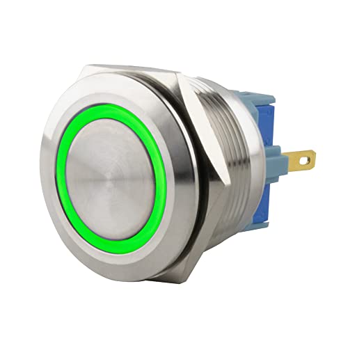 SeKi Edelstahl Drucktaster Ø25mm tastend flacher Kopfform farbig beleuchtetem LED Ring in grün Lötösen / Flachstecker 0,5x2,8 Anschluss; Klingeltaster SeKi Edelstahl Drucktaster Ø25mm tastend flacher Kopfform farbig beleuchtetem LED Ring in grün Lötösen / Flachstecker 0,5x2,8 Anschluss; Klingeltaster von SeKi