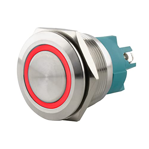 SeKi Edelstahl Drucktaster Ø25mm tastend flacher Kopfform farbig beleuchtetem LED Ring in rot Schraubanschluss; Klingeltaster SeKi Edelstahl Drucktaster Ø25mm tastend flacher Kopfform farbig beleuchtetem LED Ring in rot Schraubanschluss; Klingeltaster von SeKi