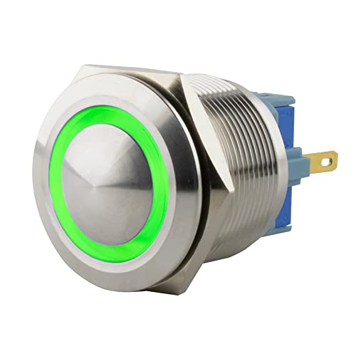 SeKi Edelstahl Drucktaster Ø25mm tastend gewölbter Kopfform farbig beleuchtetem LED Ring in grün Lötösen / Flachstecker 0,5x2,8 Anschluss; Klingeltaster SeKi Edelstahl Drucktaster Ø25mm tastend gewölbter Kopfform farbig beleuchtetem LED Ring in grün Lötösen / Flachstecker 0,5x2,8 Anschluss; Klingeltaster von SeKi