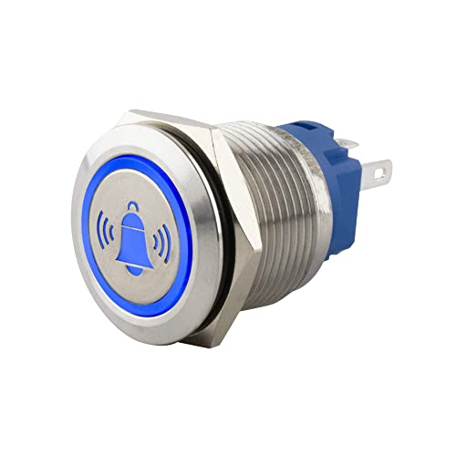 SeKi Edelstahl Drucktaster Ø19mm tastend flacher Kopfform farbig beleuchtetem Glocken Symbol in blau Lötösen / Flachstecker 0,5x2,8 Anschluss; Klingeltaster SeKi Edelstahl Drucktaster Ø19mm tastend flacher Kopfform farbig beleuchtetem Glocken Symbol in blau Lötösen / Flachstecker 0,5x2,8 Anschluss; Klingeltaster von SeKi