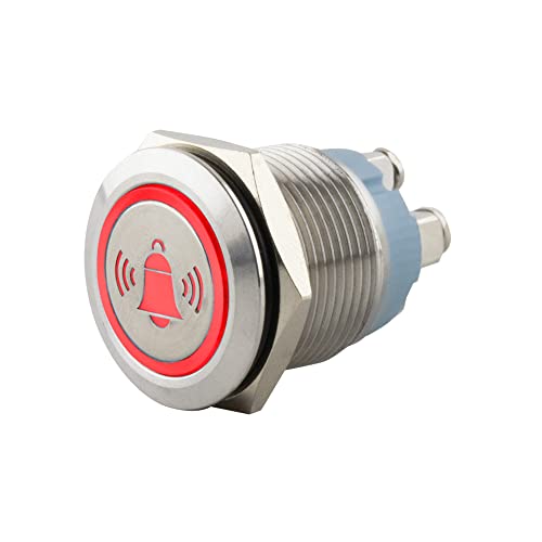 SeKi Edelstahl Drucktaster Ø19mm tastend flacher Kopfform farbig beleuchtetem Glocken Symbol in rot Schraubanschluss; Klingeltaster SeKi Edelstahl Drucktaster Ø19mm tastend flacher Kopfform farbig beleuchtetem Glocken Symbol in rot Schraubanschluss; Klingeltaster von SeKi