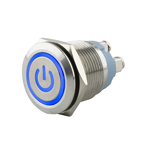 SeKi Edelstahl Drucktaster Ø19mm tastend flacher Kopfform farbig beleuchtetem Power Symbol in blau Schraubanschluss; Klingeltaster SeKi Edelstahl Drucktaster Ø19mm tastend flacher Kopfform farbig beleuchtetem Power Symbol in blau Schraubanschluss; Klingeltaster von SeKi