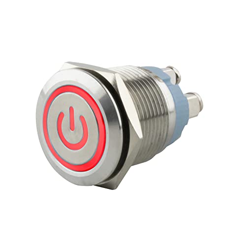 SeKi Edelstahl Drucktaster Ø19mm tastend flacher Kopfform farbig beleuchtetem Power Symbol in rot Schraubanschluss; Klingeltaster SeKi Edelstahl Drucktaster Ø19mm tastend flacher Kopfform farbig beleuchtetem Power Symbol in rot Schraubanschluss; Klingeltaster von SeKi