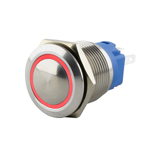 SeKi Edelstahl Drucktaster Ø19mm tastend gewölbter Kopfform farbig beleuchtetem LED Ring in rot Lötösen / Flachstecker 0,5x2,8 Anschluss; Klingeltaster SeKi Edelstahl Drucktaster Ø19mm tastend gewölbter Kopfform farbig beleuchtetem LED Ring in rot Lötösen / Flachstecker 0,5x2,8 Anschluss; Klingeltaster von SeKi