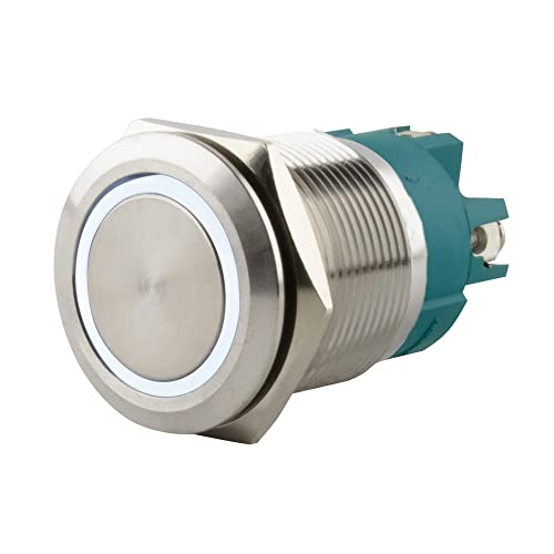 SeKi Edelstahl Drucktaster Ø22mm tastend flacher Kopfform farbig beleuchtetem LED Ring in weiss Schraubanschluss; Klingeltaster von SeKi