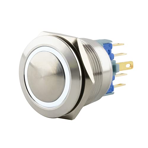 SeKi Edelstahl Drucktaster Ø22mm tastend gewölbter Kopfform farbig beleuchtetem LED Ring in weiss Lötösen / Flachstecker 0,5x2,8 Anschluss; Klingeltaster SeKi Edelstahl Drucktaster Ø22mm tastend gewölbter Kopfform farbig beleuchtetem LED Ring in weiss Lötösen / Flachstecker 0,5x2,8 Anschluss; Klingeltaster von SeKi