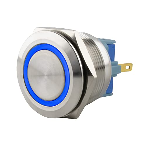 SeKi Edelstahl Drucktaster Ø25mm tastend flacher Kopfform farbig beleuchtetem LED Ring in blau Lötösen / Flachstecker 0,5x2,8 Anschluss; Klingeltaster SeKi Edelstahl Drucktaster Ø25mm tastend flacher Kopfform farbig beleuchtetem LED Ring in blau Lötösen / Flachstecker 0,5x2,8 Anschluss; Klingeltaster von SeKi