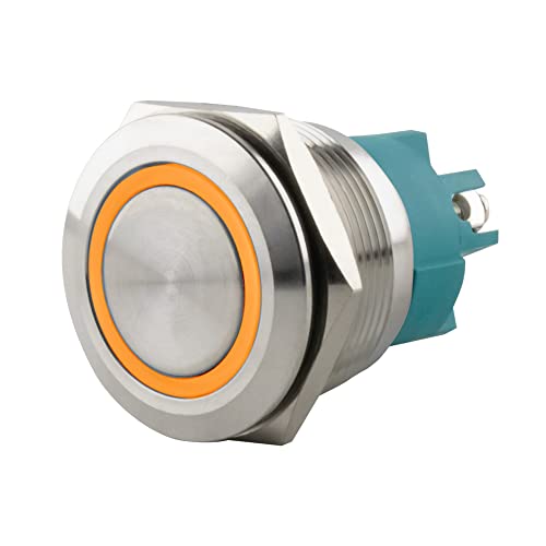 SeKi Edelstahl Drucktaster Ø25mm tastend flacher Kopfform farbig beleuchtetem LED Ring in gelb Schraubanschluss; Klingeltaster SeKi Edelstahl Drucktaster Ø25mm tastend flacher Kopfform farbig beleuchtetem LED Ring in gelb Schraubanschluss; Klingeltaster von SeKi