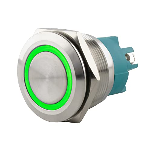 SeKi Edelstahl Drucktaster Ø25mm tastend flacher Kopfform farbig beleuchtetem LED Ring in grün Schraubanschluss; Klingeltaster SeKi Edelstahl Drucktaster Ø25mm tastend flacher Kopfform farbig beleuchtetem LED Ring in grün Schraubanschluss; Klingeltaster von SeKi