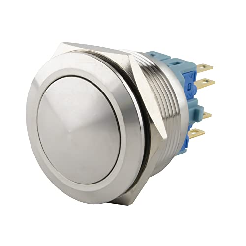 SeKi Edelstahl Drucktaster Ø25mm tastend gewölbter Kopfform Lötösen / Flachstecker 0,5x2,8 Anschluss; Klingeltaster von SeKi