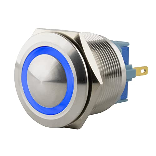 SeKi Edelstahl Drucktaster Ø25mm tastend gewölbter Kopfform farbig beleuchtetem LED Ring in blau Lötösen / Flachstecker 0,5x2,8 Anschluss; Klingeltaster SeKi Edelstahl Drucktaster Ø25mm tastend gewölbter Kopfform farbig beleuchtetem LED Ring in blau Lötösen / Flachstecker 0,5x2,8 Anschluss; Klingeltaster von SeKi