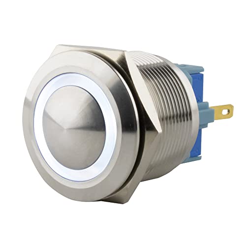 SeKi Edelstahl Drucktaster Ø25mm tastend gewölbter Kopfform farbig beleuchtetem LED Ring in weiss Lötösen / Flachstecker 0,5x2,8 Anschluss; Klingeltaster SeKi Edelstahl Drucktaster Ø25mm tastend gewölbter Kopfform farbig beleuchtetem LED Ring in weiss Lötösen / Flachstecker 0,5x2,8 Anschluss; Klingeltaster von SeKi