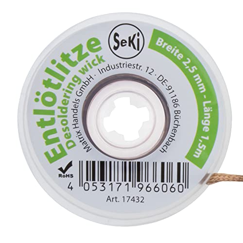 SeKi Entlötsauglitze 2,5mm - zur Entfernung von Lötzinn 1,5 Meter Lang; Hohe Saugleistung; Entlötzlitze; Sauglitze SeKi Entlötsauglitze 2,5mm - zur Entfernung von Lötzinn 1,5 Meter Lang; Hohe Saugleistung; Entlötzlitze; Sauglitze von SeKi