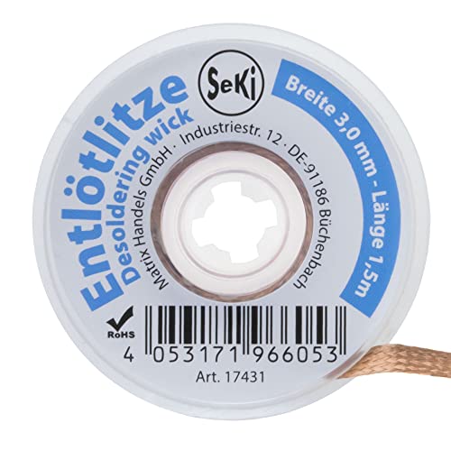 SeKi Entlötsauglitze 3,0mm - zur Entfernung von Lötzinn 1,5 Meter Lang; Hohe Saugleistung; Entlötzlitze; Sauglitze SeKi Entlötsauglitze 3,0mm - zur Entfernung von Lötzinn 1,5 Meter Lang; Hohe Saugleistung; Entlötzlitze; Sauglitze von SeKi