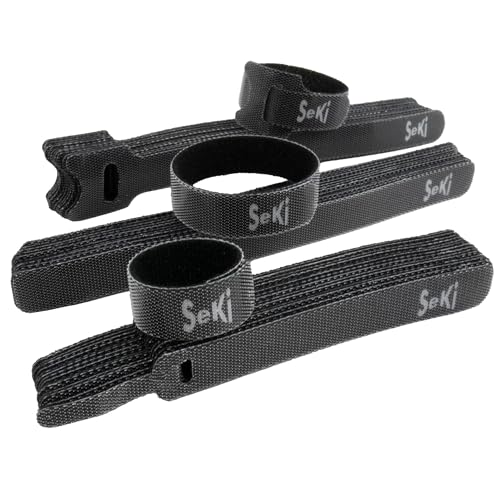 SeKi Klett Kabelbinder Sortiment Schwarz 11,5cm + 15cm 45-teilig Klettband 12mm Breit Kabelmanagement Kabelorganizer wiederverwendbare Klettkabelbinder Klettverschluss Klettbinder von SeKi