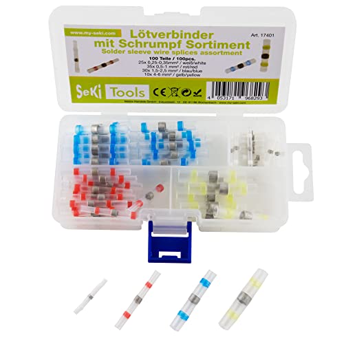 SeKi Schrumpfverbinder Lötverbinder mit Schrumpf 100 Teile Sortiment, 4 Verschiedene Größen mit Lötzinn im Schrumpfschlauch von 0,25-6,0mm Kabelverbinder Stoßverbinder SeKi Schrumpfverbinder Lötverbinder mit Schrumpf 100 Teile Sortiment, 4 Verschiedene Größen mit Lötzinn im Schrumpfschlauch von 0,25-6,0mm Kabelverbinder Stoßverbinder von SeKi