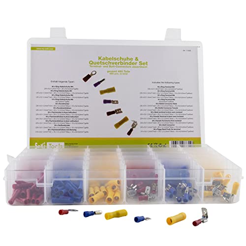 SeKi iso Sortiment 480 Teile 30 Typen-Quetschverbinder, Steckverbinder, Flachsteckhülsen, Flachstecker, Ringkabelschuhe, Rundstecker, Stoßverbinder und Ring Kabelschuhe, Kabelverbinder von SeKi