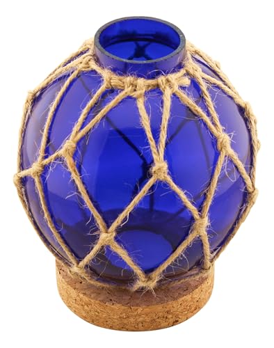 Sea-Club Fischerkugel-Teelicht Maritime Deko Glas/Netz/Kork blau von Sea-Club