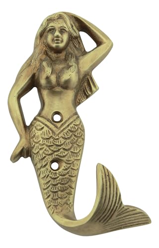 Sea-Club Haken - Meerjungfrau Wandhaken Messing antik 7x14cm Maritime Dekoration von Sea-Club
