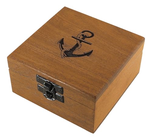 Sea-Club Holzbox mit Anker-Lasergravur Schatulle Akazienholz/Messing 10x10cm von Sea-Club