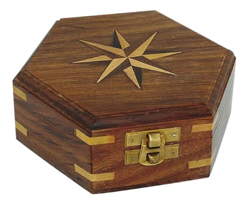 Sea-Club Holzbox mit Windrose-Inlay Schatulle 14x12cm Maritime Dekoration von Sea-Club