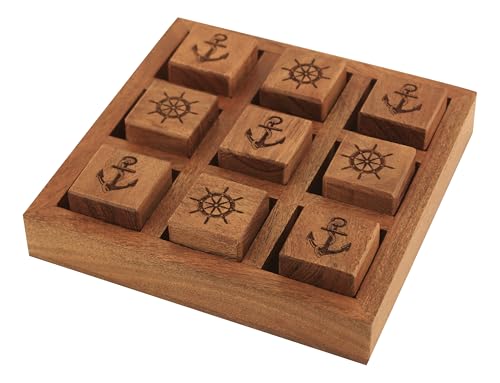 Sea-Club Spiel - Anker & Steuerrad Spiel Akazienholz 13x13cm von Sea-Club