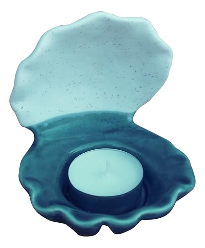 Sea-Club Teelicht - Muschel Maritime Deko Steingut lackiert B=9cm blau/weiß von Sea-Club