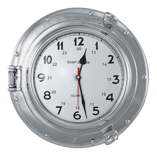 Sea-Club Uhr im Bullauge Nautik Messing vernickelt Ø=29cm von Sea-Club
